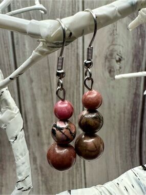 Rhodonite Stacked Bead Drop Earrings